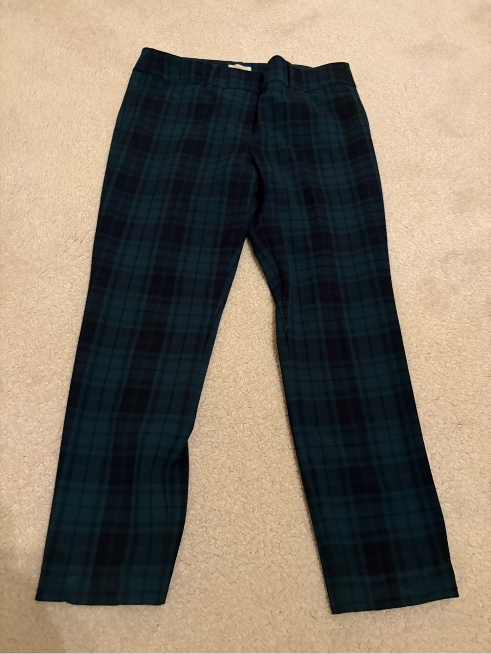 LOFT Dark Green & Black Plaid Cropped Trousers